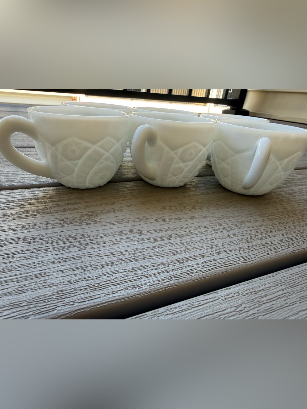 Vintage White Milk Glass Coffee Mugs Set of 6 | Pressed Pattern Tea Cups